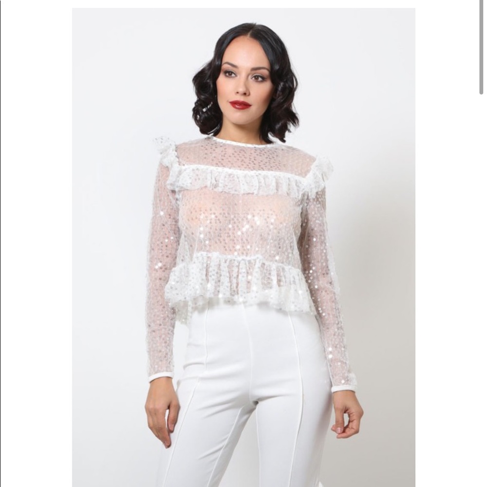 Off White Ivory Sheer with Sequins Top.